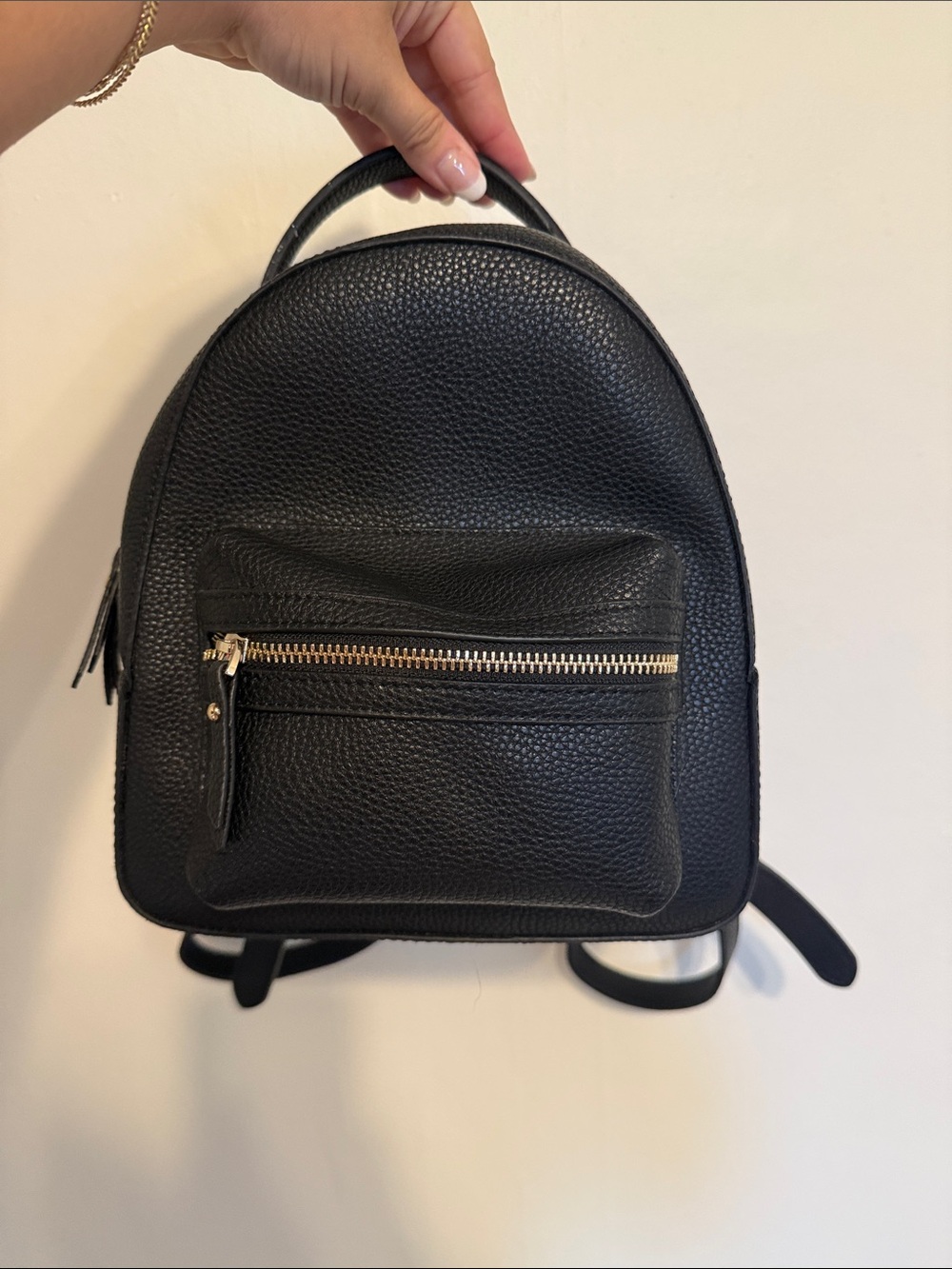 Brooks Brothers Black Pebbled Leather Mini Backpack with Gold Hardware